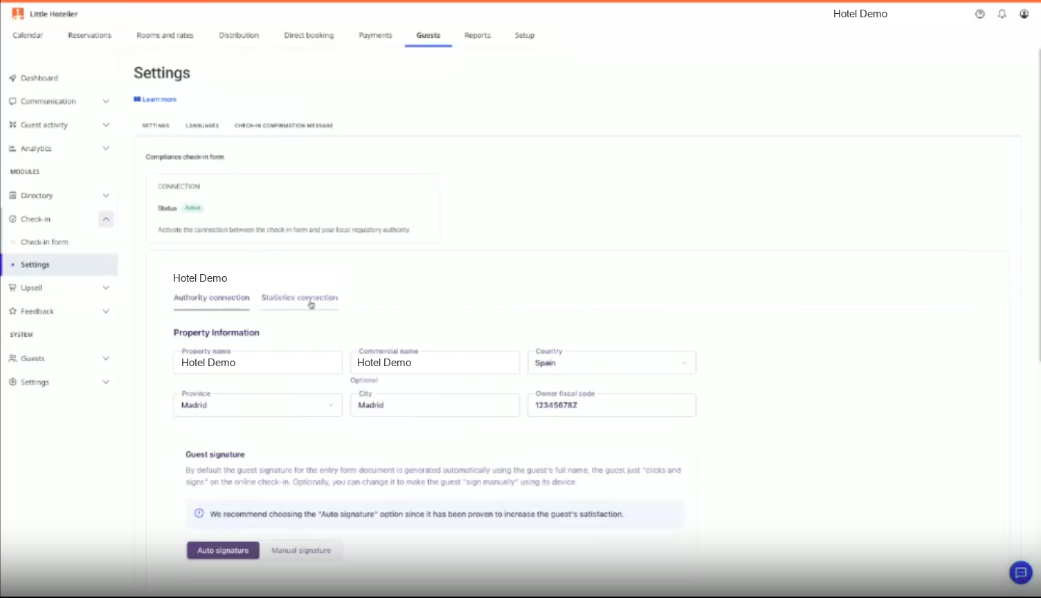 Captura 5 · Compliance check-in form: Authority connection con la información del alojamiento